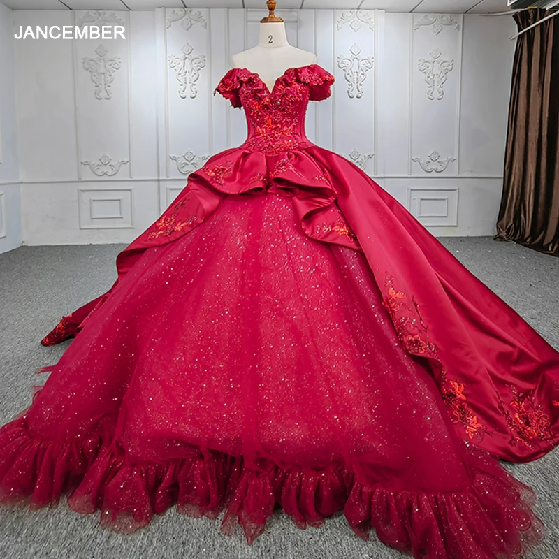 

Exquisite Elegant Quinceanera Dress Red Pearls Satin Floral Print Lace Up Tired Ball Gown Quinceañera