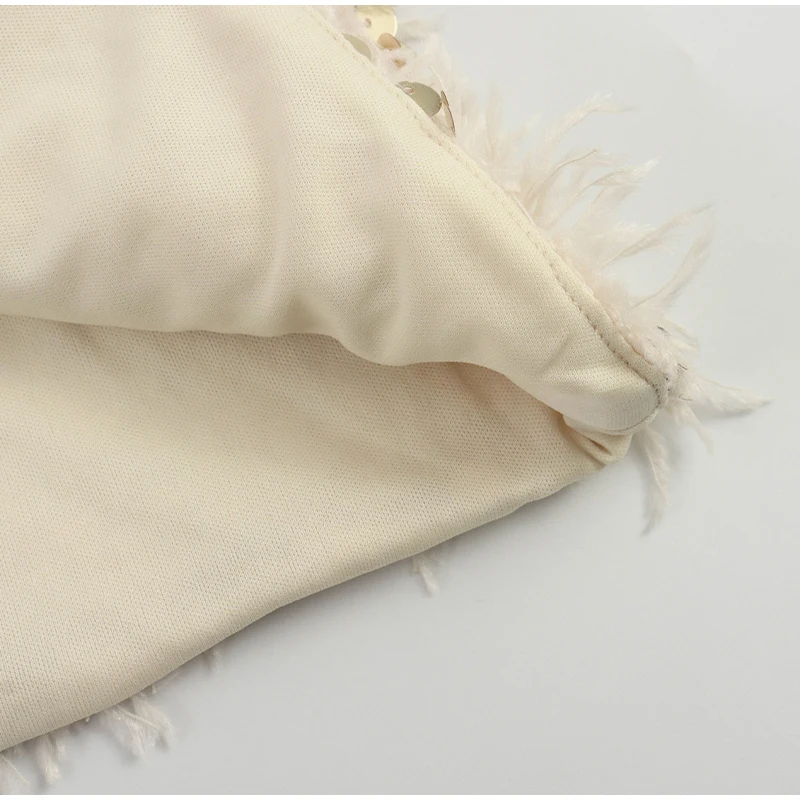 Sexy Plush Sequin Strapless Tube Tops Women Retro Solid Feather Glitter Sleeveless Corset Tops Female Spring Chic Streetwear