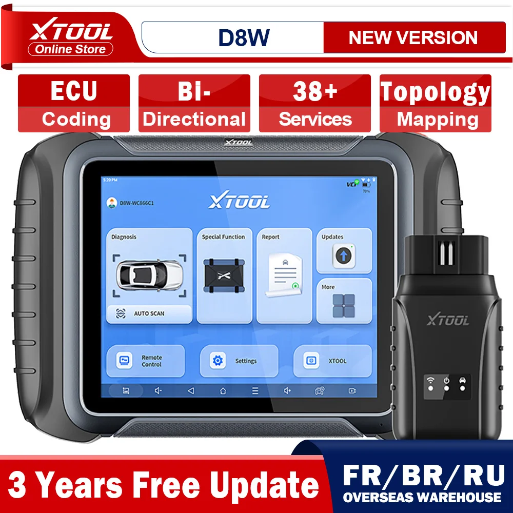 

Автомобильный диагностический инструмент XTOOL D8W, диагностический инструмент с поддержкой Wi-Fi, OBD2, тест активности, топология, карта, программирование ECU, программирование ключа 38 + сброс CAN FD DoIP