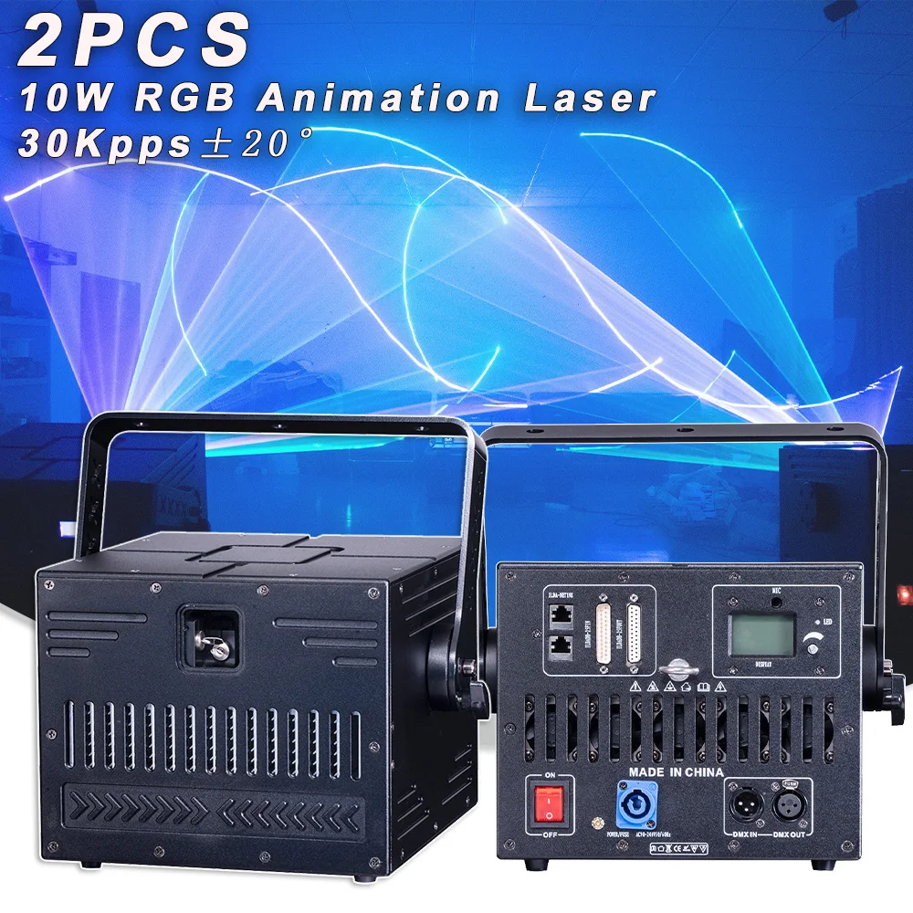 

2PCS 30Kpps ILDA RJ45 Beam Projector 10W RGB Animation Stage Lighting Beam Effect Scanner Professional Dj Disco Party Laser Lamp