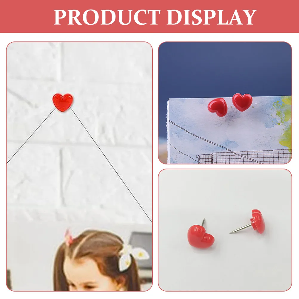 100개 귀여운 빨간 하트 모양 푸시핀, 사무실 정리, 게시판 장식, 벽 사진 포스터, 지도용 플랫 헤드 타카