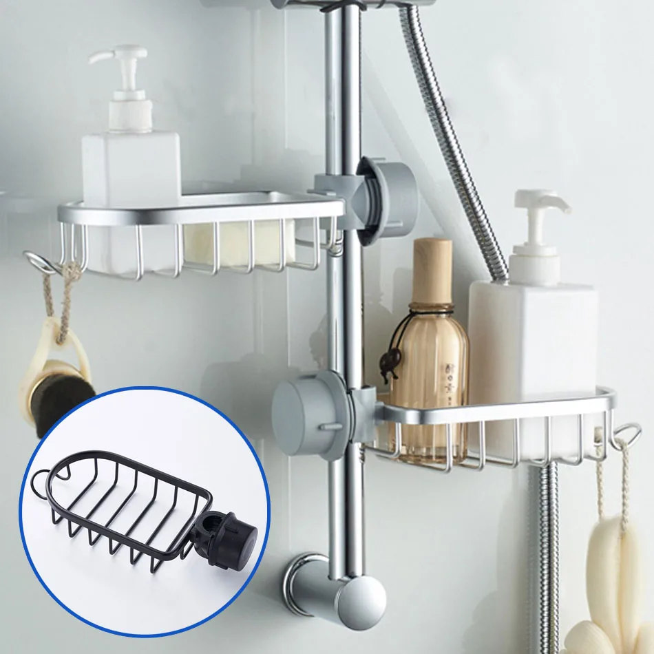 

Полка-корзина для душа для кухни ванной комнаты, полка для шампуня, мыла, держатель, стойка для смесителя, органайзер для хранения, аксессуар, черный, серебристый, алюминий