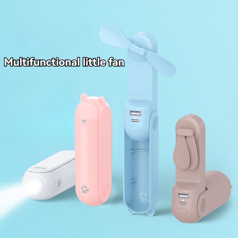 Power bank flashlight 3-in-1 fan, portable small fan for travel, multi-functional and practical small fan for student dormitory
