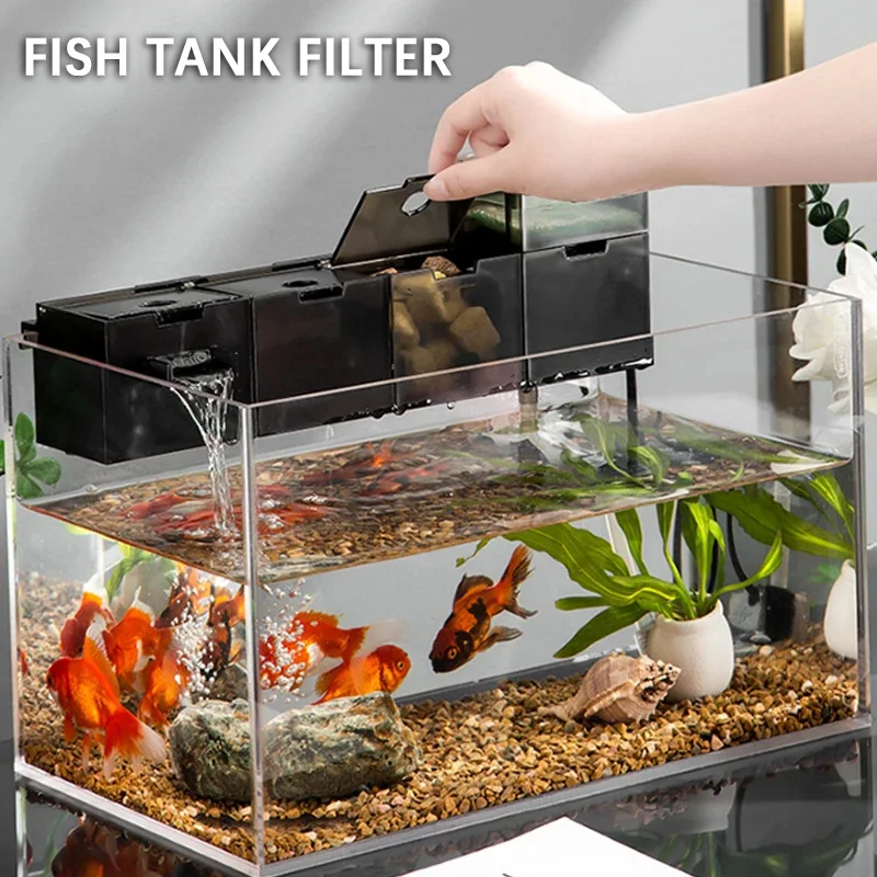 

3-in-1 Fish Tank Filter Box Oxygenated Purified Water Circulation Turtle Tank Aquarium Wall Mounted Built-in Silent Filter Box