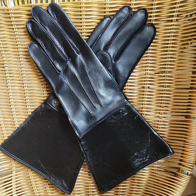 Mens Leather gloves Touch Screen Double Cuff Luxury Unlined Genuine