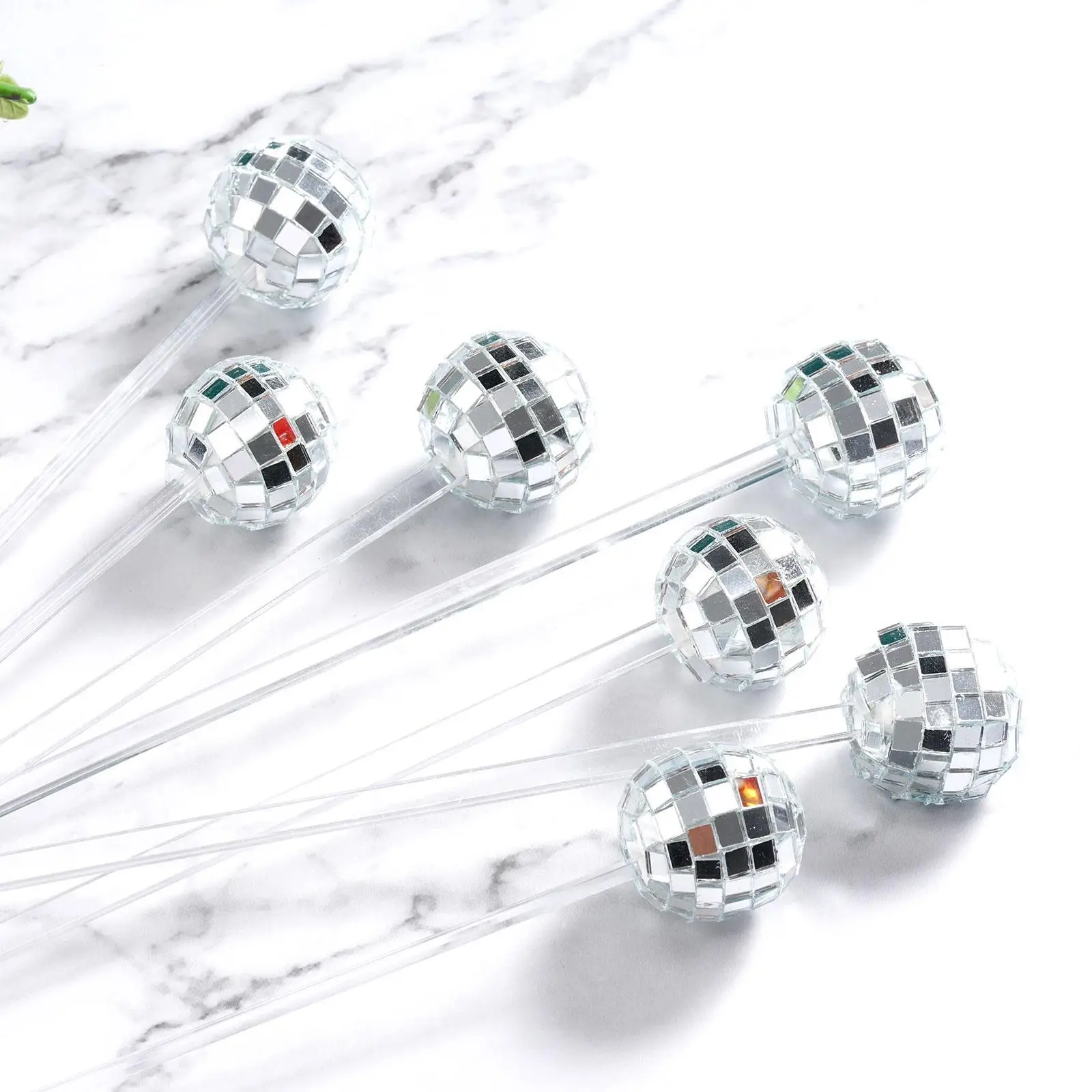10/24pcs Disco Ball Stirrers Cocktail Beverage Coffee Stirrer Plastic Mirror Ball Sticks For Home Drink Party Decor Favor