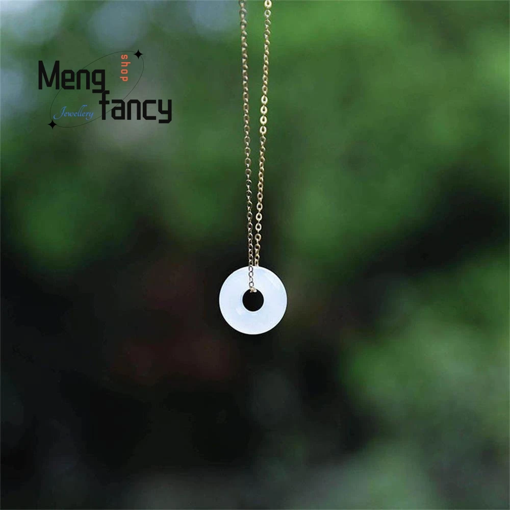 Natural Hetian White Jade Safety Buckle Clavicle Chain Women Mascot Jewelry Couple Gift