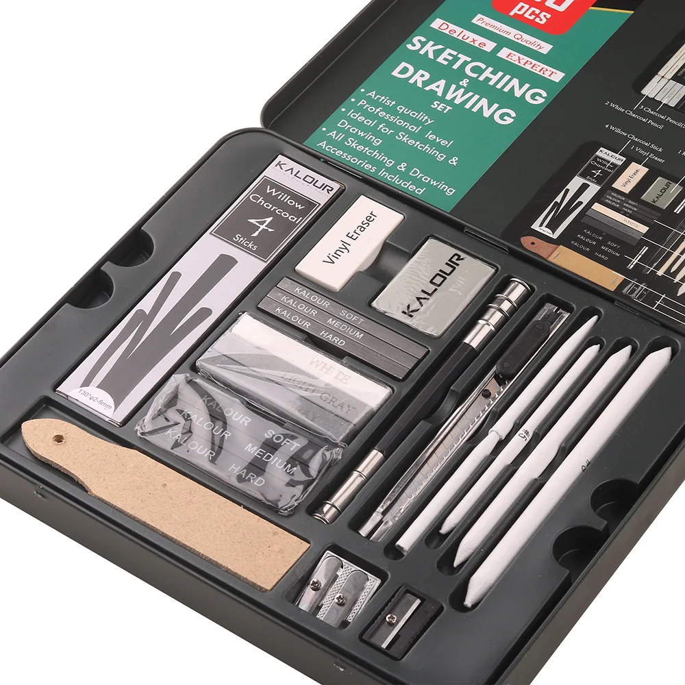 52 Pcs Drawing Sketching Set Sketch Graphite Charcoal Pencils Wood