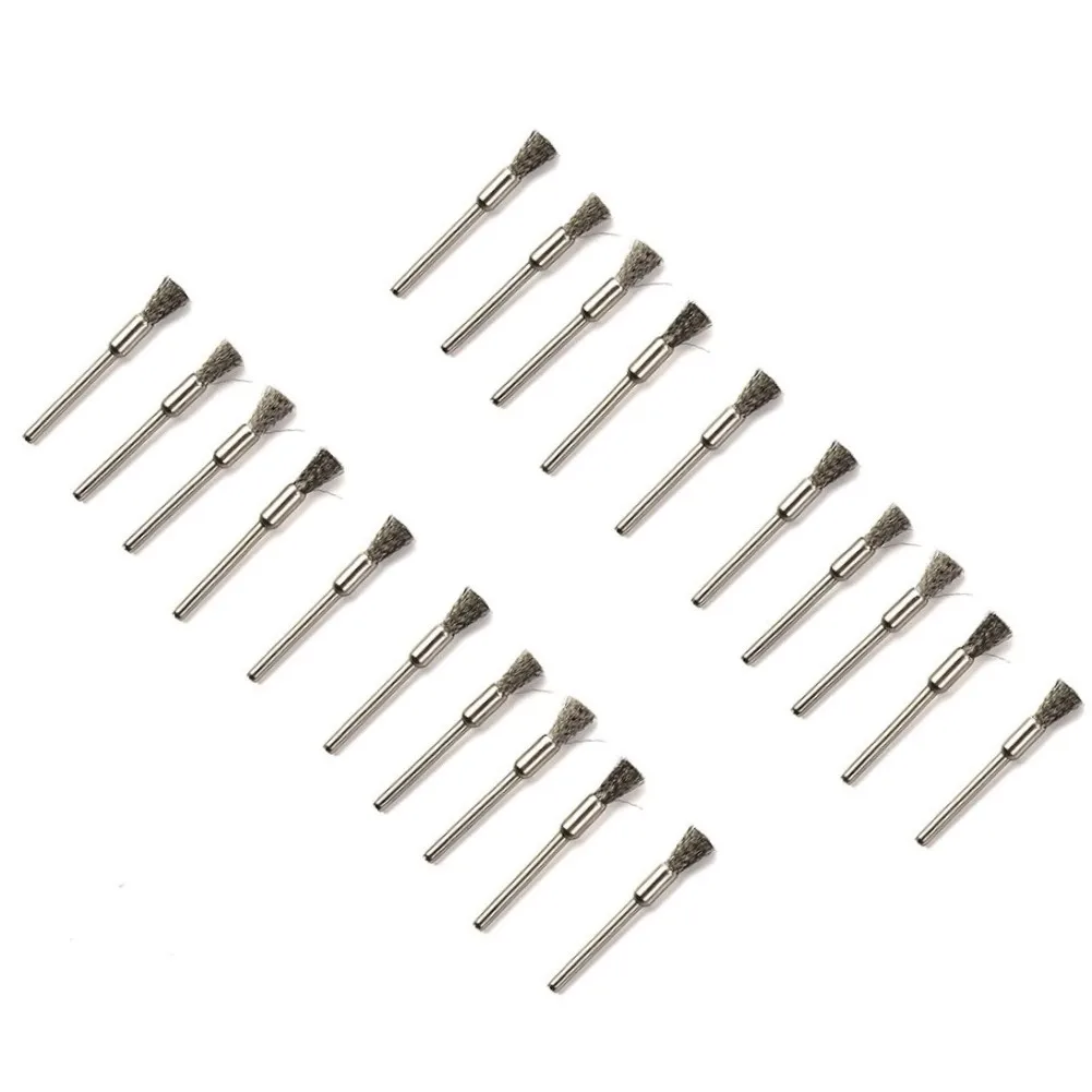 

20pcs Steel Wire Brush Set 3mm Shank 5mm Brush Diameter For Rotary Metalwokring Polishing Tools Silver Wire Brushes