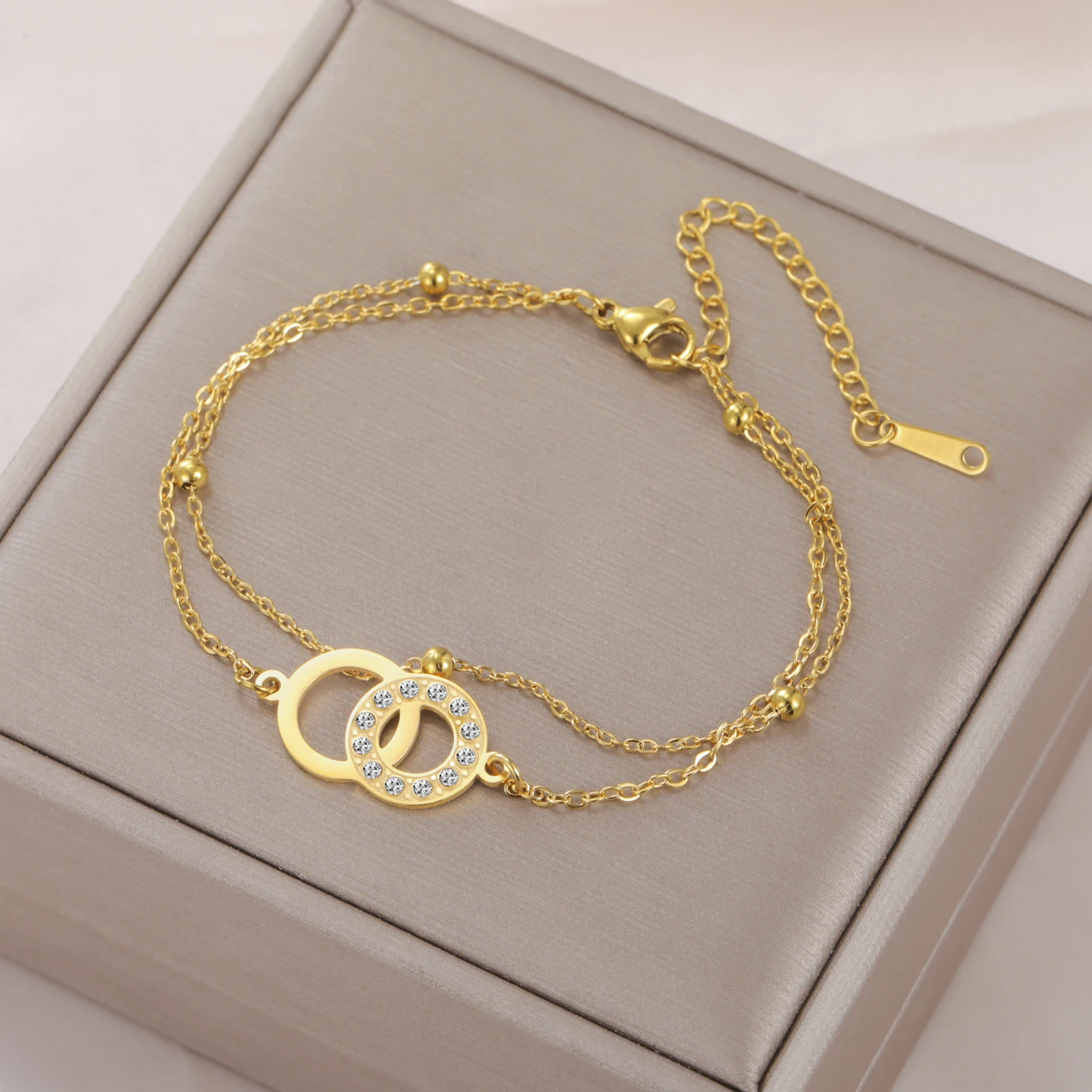 COOLTIME Shiny Linked Together Runde Armbänder Edelstahl Mode Pop Ewige Kette Armband Schmuck Hochzeitsgeschenk – Detail 15