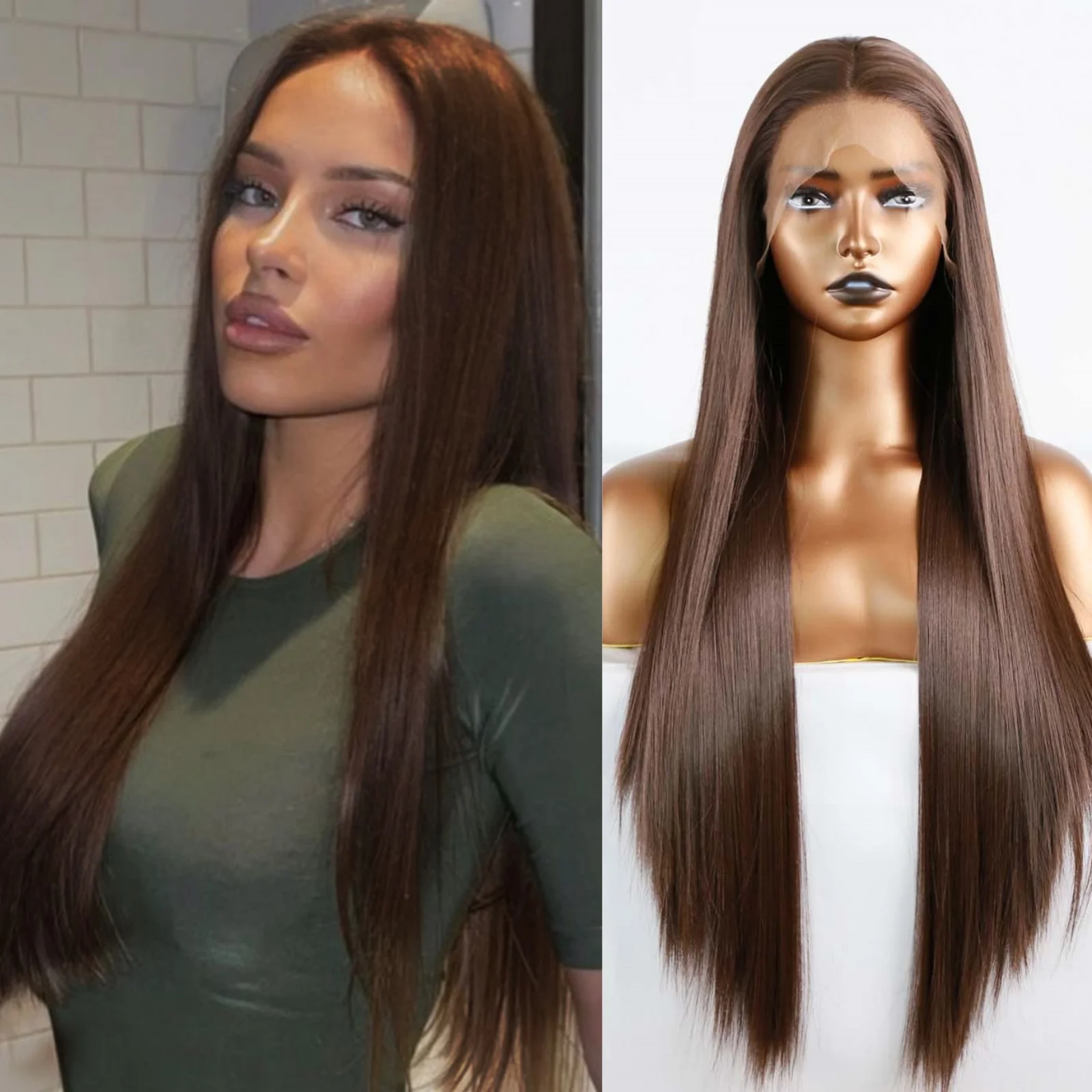 Long Straight Synthetic Lace Front Wig Glueless Brunette Hair Dark Chocolate Brown Lace Wigs for Women Party Cosplay lace front wig lace wigs womens synthetic wigs synthetic wigs