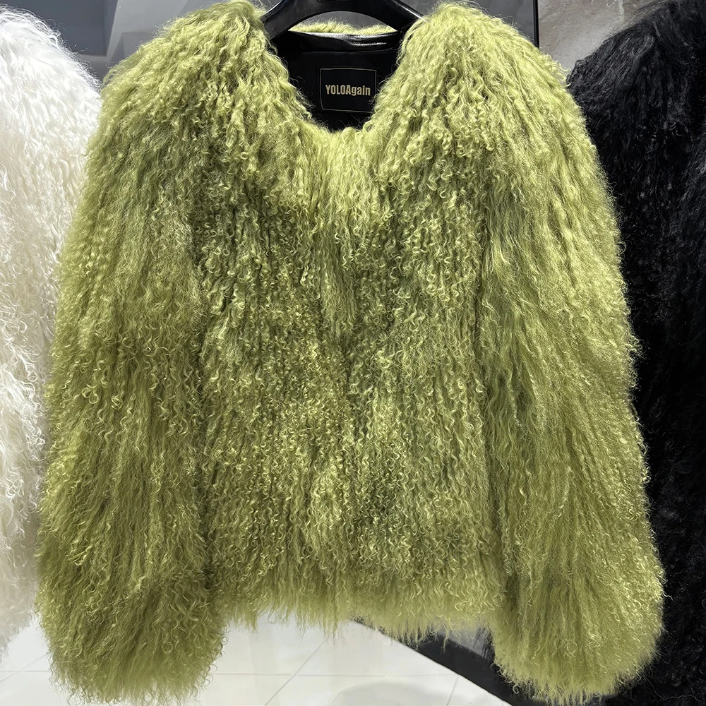 YOLOAgain Plus Size Dark Brown Mongolia Sheep Fur Jacket Women Real Fur Jacket Female Winter Warm Outerwear