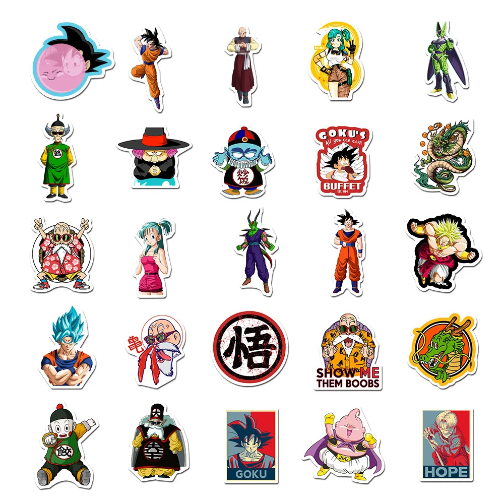 50pcs Dragon Ball Stickers Pack Waterproof Anime Stickers Laptop Skin Cute Phone Case Kawaii Packaging Art Supplies Stationery 6