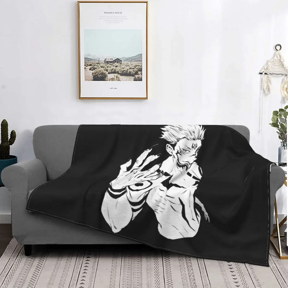 

3D Print Cool Anime Sukuna Jujutsu Kaisen Blankets Comfortable Soft Flannel Autumn Manga Throw Blanket for Couch Travel Bedroom