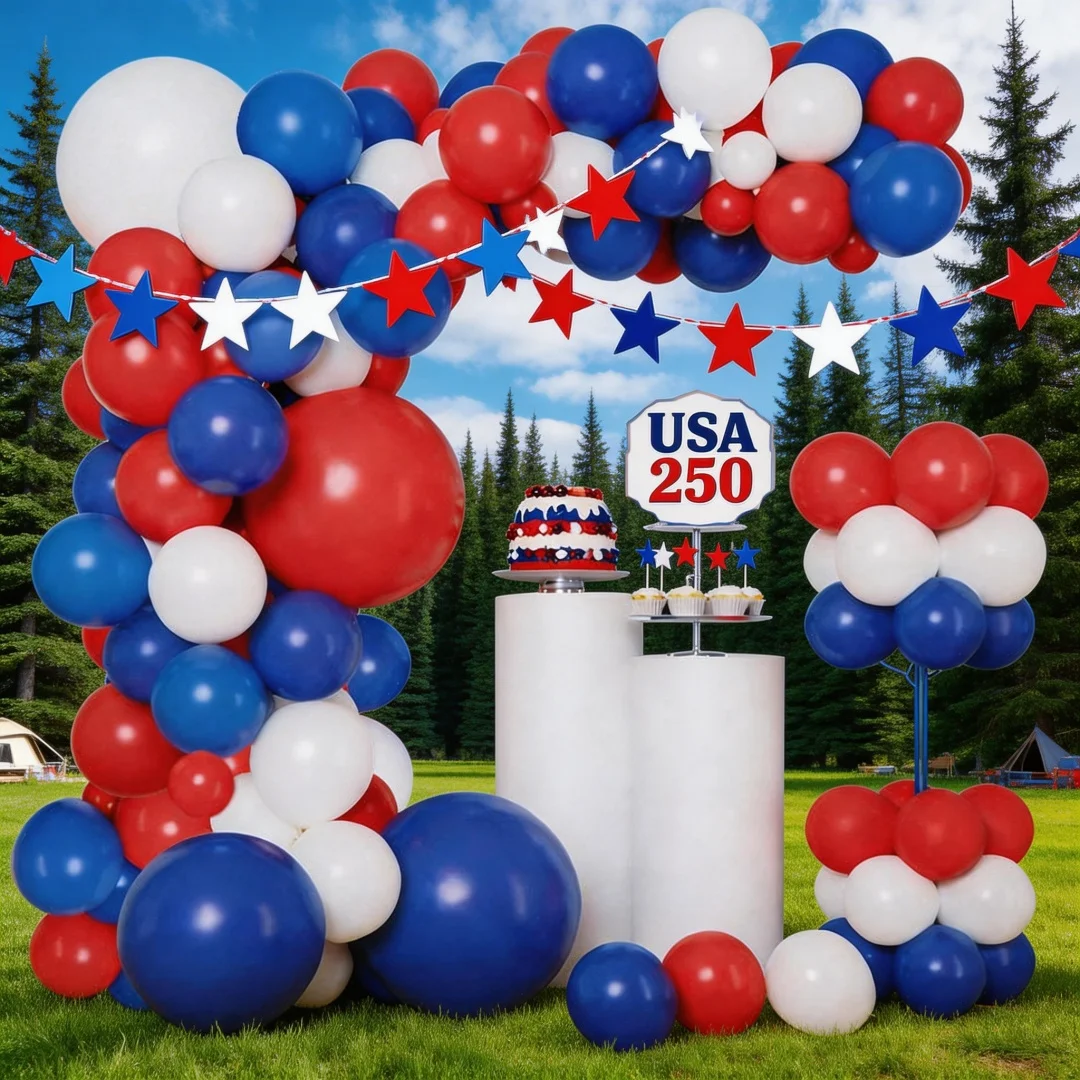 [250. Jahrestag USA Ballondekorations-Set] 125-teiliges Rot-Weiß-Blaues Ballon-Girlanden-Bogen-Set, 4. Juli Party-Dekorationsballons | Dekorationen zum Unabhängigkeitstag, Flaggen-Themen, patriotische Dekorationen für die Unabhängigkeit. – Detail 6
