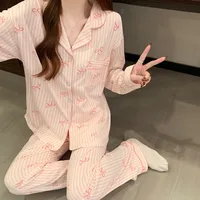 Striped Nightwear Women High Quality Spring and Summer Cardigan Pajamas Casual Set Student Loungewear Two Piece Set Sleepwear - Image 3