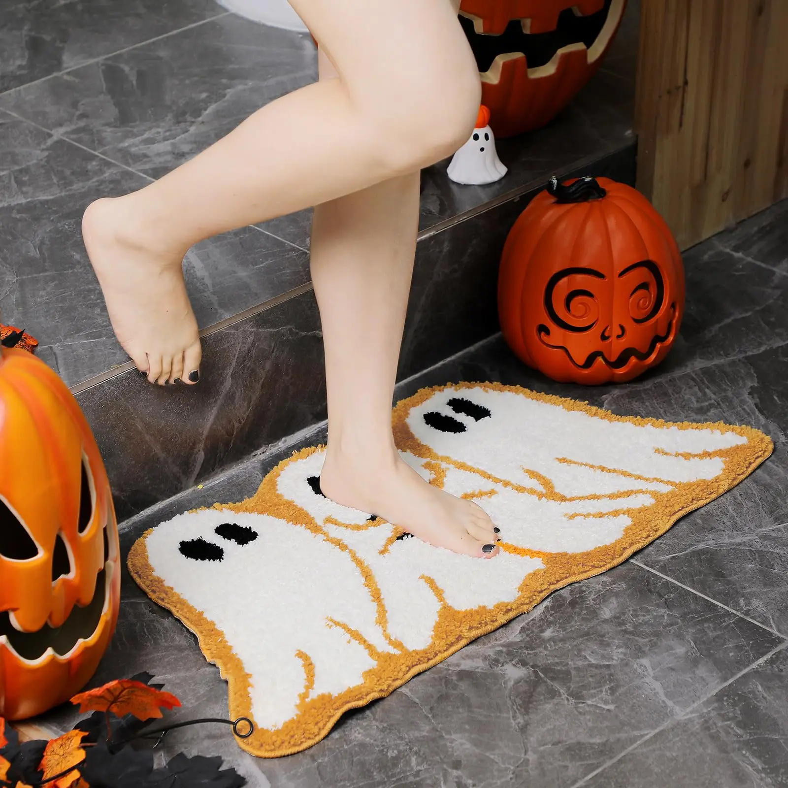 Vikama Fall Pumpkin Bathroom Rug Thanksgiving Day Door Mat Funny Pumpkin Shape Non Slip Washable Bath Mat Home Entrance Decor 3