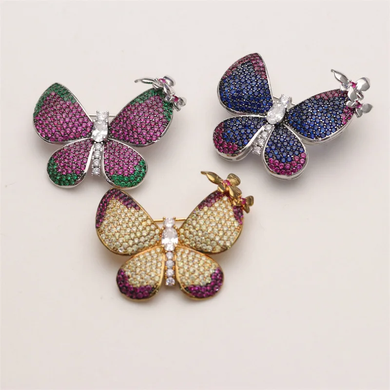 Gunmetal Gold Plated Multi Color CZ Micro Butterfly Brooch For Women