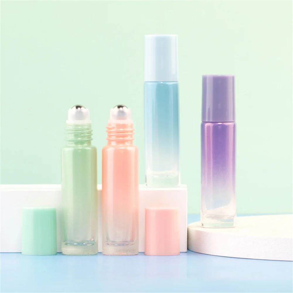10ml Gradient Glass Essential Oil Roller Bottles With Metal Ball Leak-Proof Massage Lip Balms Roll On Bottles Perfumes Container