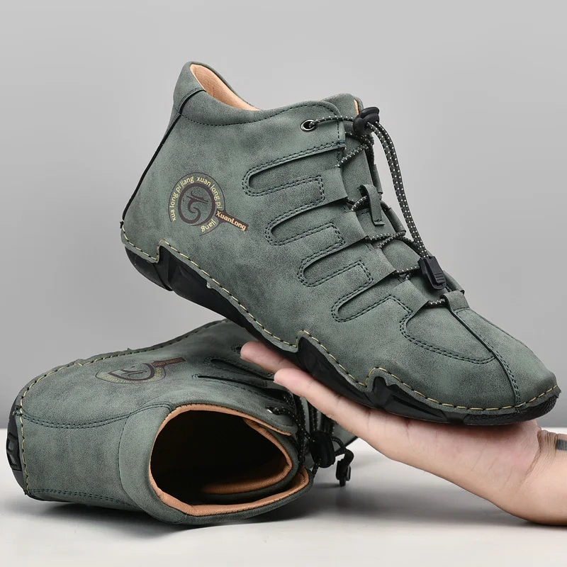 Leather Men Boots Winter Plush Super Warm Snow Boots Men Winter Casual Shoes Luxury Sneakers High Top Western Cowboy Ankle