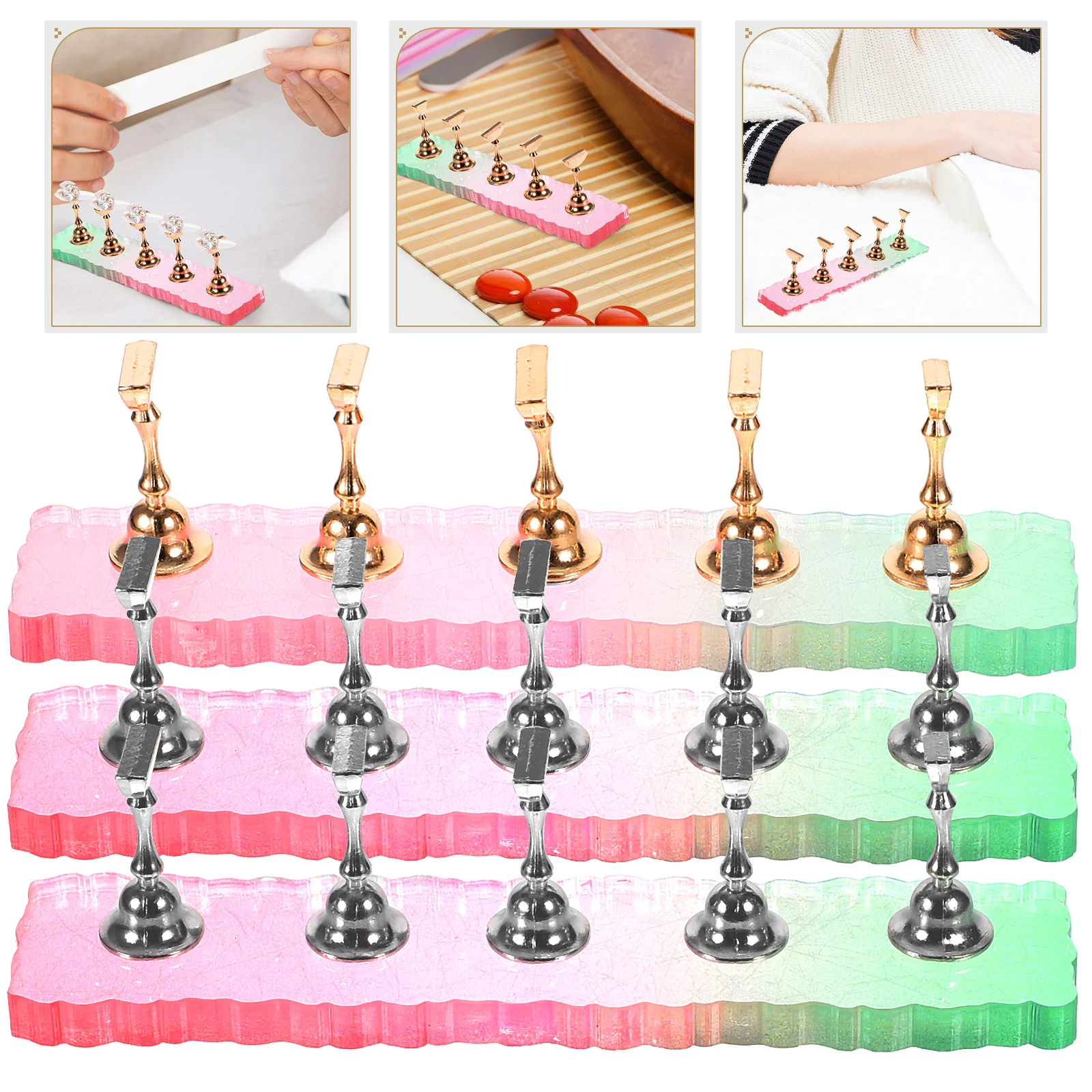 

3 Sets Press on Nails Display Stands Fake Nail Tips Holder Nail Practice Stand with Base