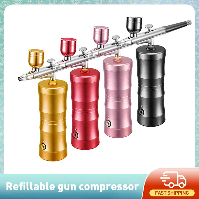 Airbrush Compressor Kit Air Brush Sprayer Gun Water Oxygen Deep Hydrofacial Machine For Nail Art Tattoo Cake Makeup USB Sprayer
