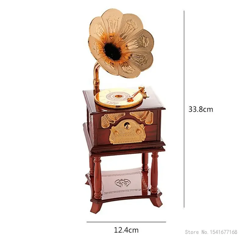 European Classical gramophone Music Box, Vertical Plastic Home, Living Room, Bedroom, Wine Cabinet, Office Decor, Ornaments, 1Pc