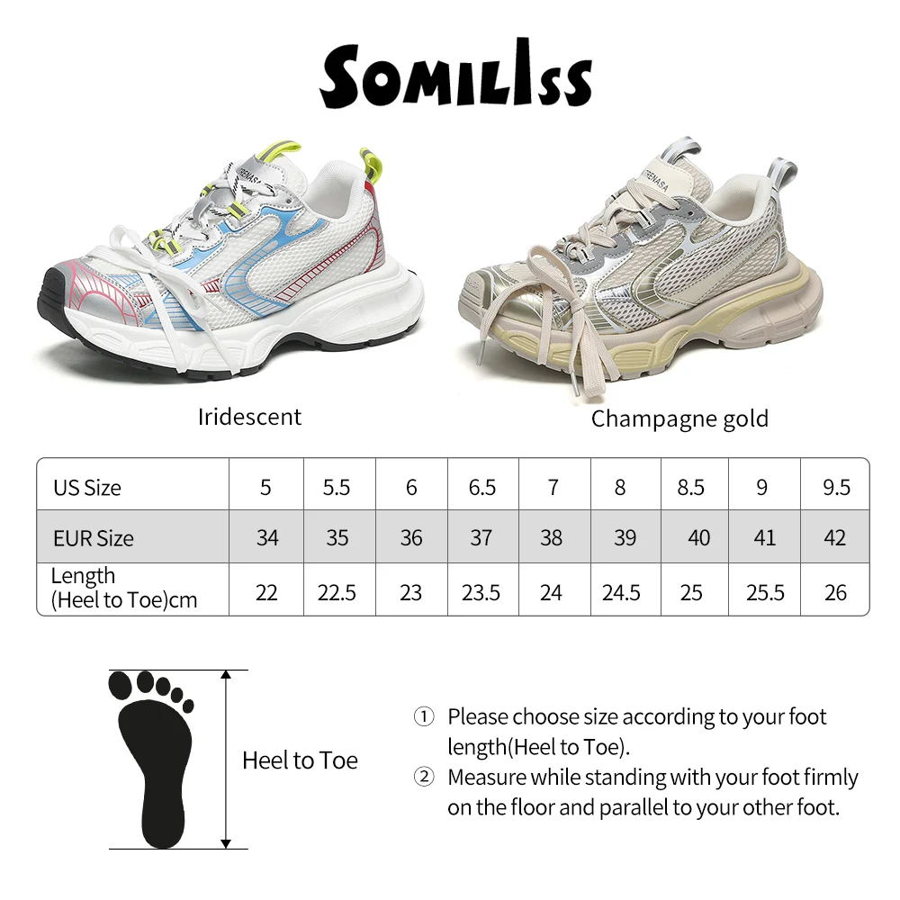 SOMILISS Women Chunky Sneakers Microfiber Leather Mesh Lace Up Ladies Spring Summer Fashion Designer Model Platform Casual Shoes