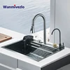 304 Stainless Steel Waterfall Kitchen Sink Sink Large Single basin With Large Single Slot Sink Above Counter With Cup Disher 1