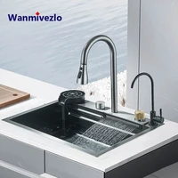 304 Stainless Steel Waterfall Kitchen Sink Sink Large Single basin With Large Single Slot Sink Above Counter With Cup Disher 1