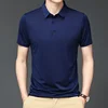Elastic Seamless Ice Silk Polo Shirt Men Short Sleeve T Summer Thin Business Casual Men Flip Collar T Shirt Half Sleeve