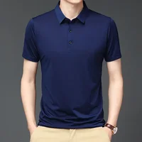 Elastic Seamless Ice Silk Polo Shirt Men Short Sleeve T Summer Thin Business Casual Men Flip Collar T Shirt Half Sleeve
