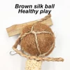 1 pc Natural Brown Silk Ball Bird Climb Hanging Toys Parrot Chew Toy Wooden Training Molar Toys for Bird Cage Pendant Supplies 4