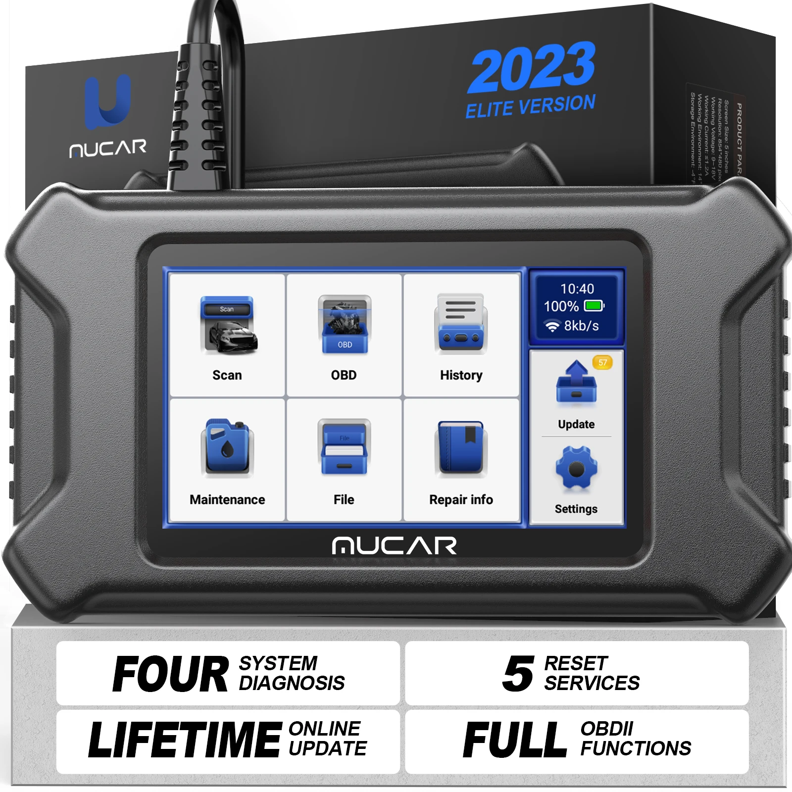 MUCAR CS4 OBD2 스캐너, ABS SRS TCM 엔진용 2023 최신 스캔 도구, 자동차 스캐너 진단 5 리셋 서비스 코드 리더, 자동 VIN 