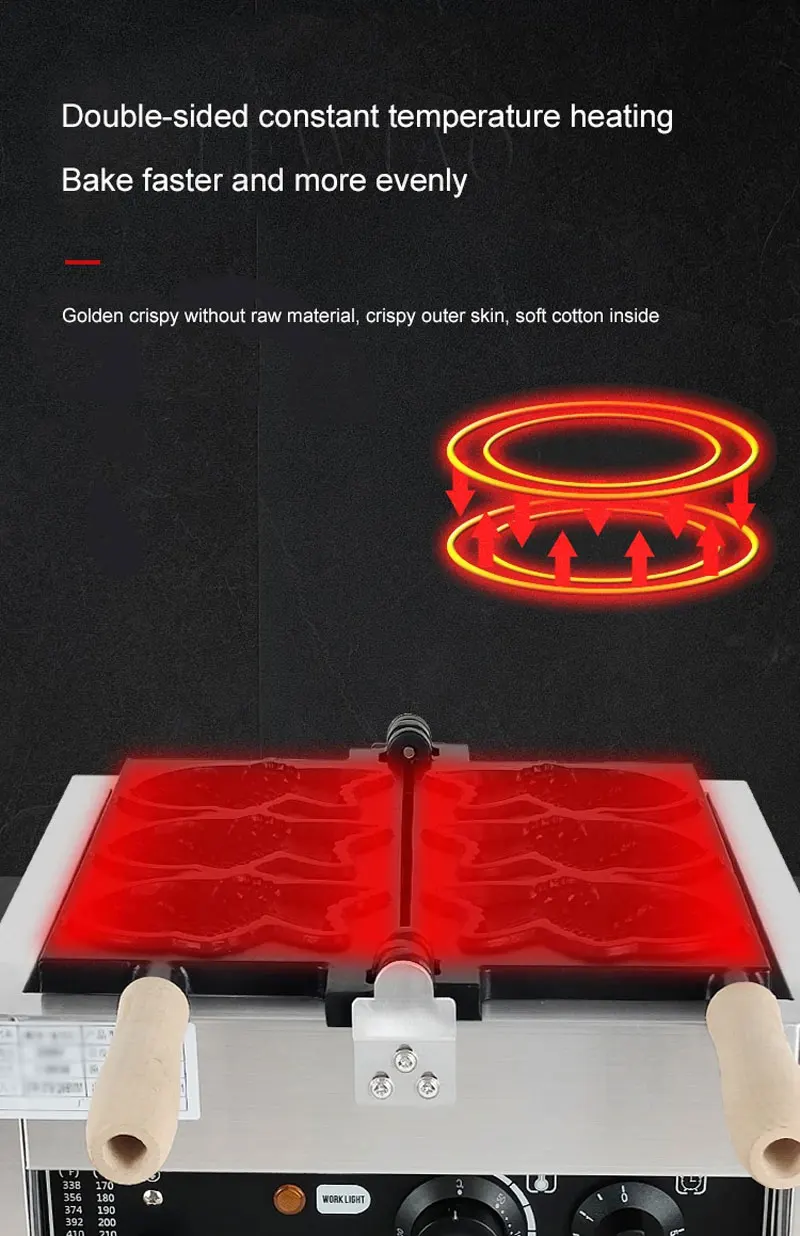 Electric Fishes Shape Big Fish Cone Waffle Maker Commercial Open Mouth Ice Cream Taiyaki Machine Muffin Iron Oven 110V/220V S43e0d265d5634bf39841da655ca5c12fX