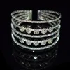 Full Rhinestone 3/5 Row Crystal Open Bangle Multi-Color Rhinestone Women's Bracelets and Bangles Wedding Bridal Jewelry 3