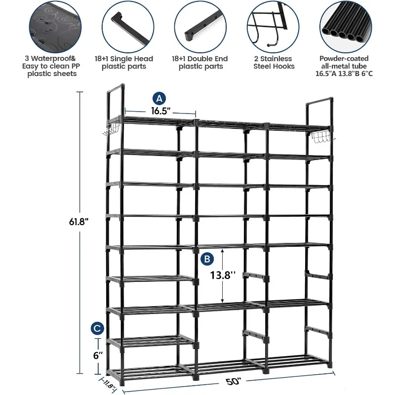 9-Tier Metal Shoe Rack - Holds 50-55 Pairs, Tall Storage Shelf for Shoes, Boots, Entryway, Closet, Garage 3