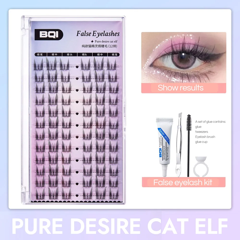 Lash Extension Kit Cat Eye Individual Lashes Ultra-Large Wispy Thin Band Individual Cluster Lashes Kit for Self Application BQI Diy