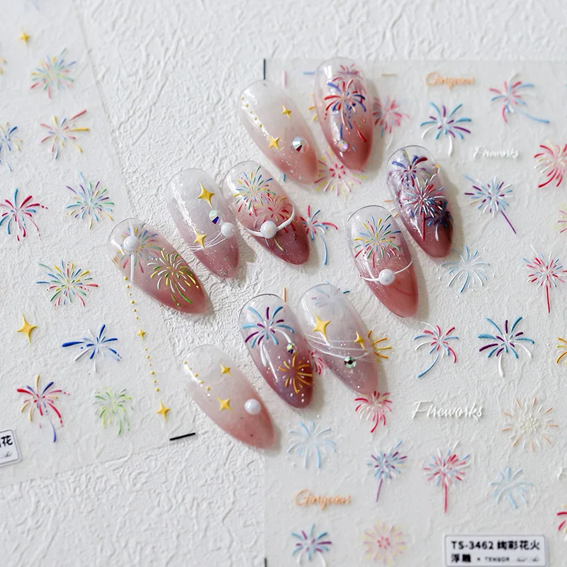 

[Meow.Sensei] Three-Dimensional Fireworks Atmosphere Sense Nail Stickers Relief Nail Sticker TS-3459 Canruo Fireworks