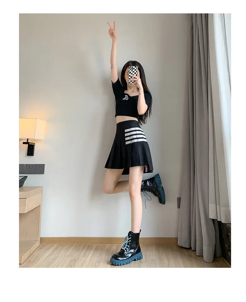 High-Waisted Mini Dress Slimming A-Line Skirt TBHigh-Waisted Quartet Pleated Dress
