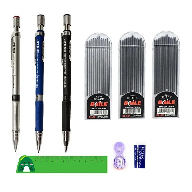 Mechanical Pencil Set 2.0mm with 2B BlackColors Lead Refill Eraser for Student Writing Sketching Painting Automatic Pencil mechanical pencil set