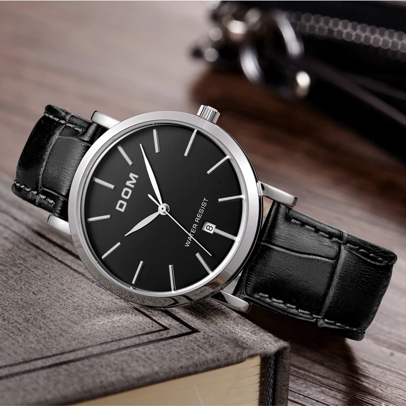 Dom Watch Ultra-thin dial waterproof fashion leather strap quartz men's watch M-259L