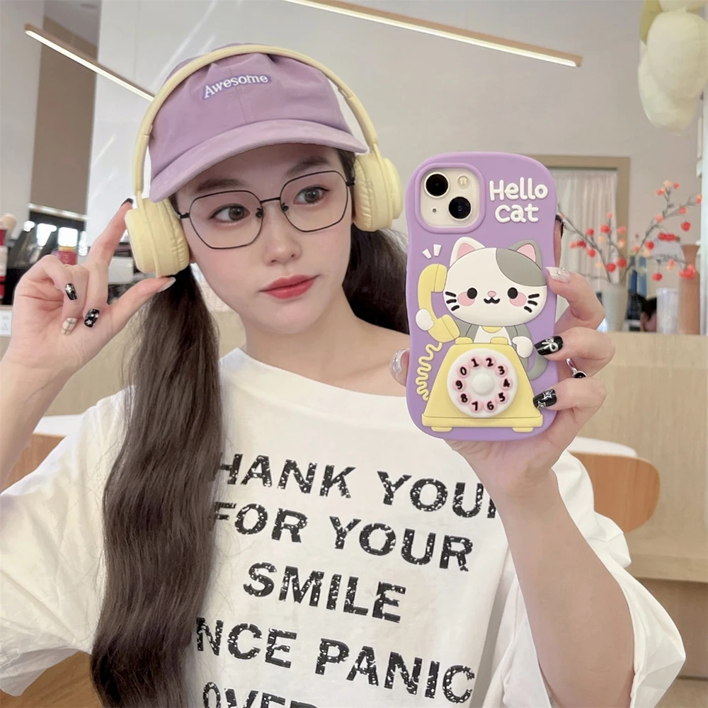 Kawaii Hello Cat 3D Cartoon Silicone Phone Case