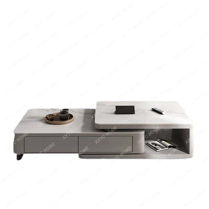 

Stone Plate Coffee Table TV Cabinet Combination Modern Rectangular Retractable Tea Table Living Room