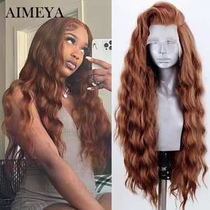 AIMEYA Synthetic Lace Front Wigs for Women Natural Hairline Synthetic Hair Lace Wig Long Brown Wig Pre Plucked Cosplay Wigs Used