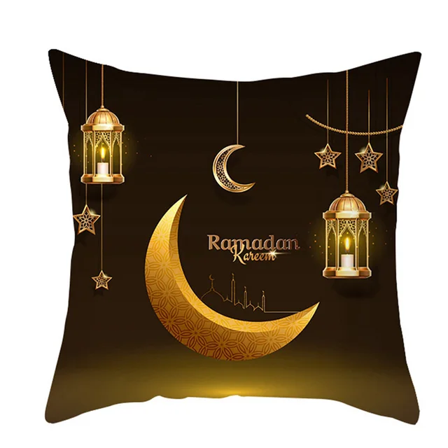 Hpory Housse de Coussin Ramadan, 45x45cm Housse de Coussin de Eid Taie  Oreiller avec Étoile Lune Motif, Taie Oreiller Ramadan Eid Mubarak Ramadan