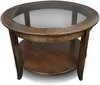 Round Glass Top Coffee Table with Shelf, Chocolate Oak, 30 inches 5