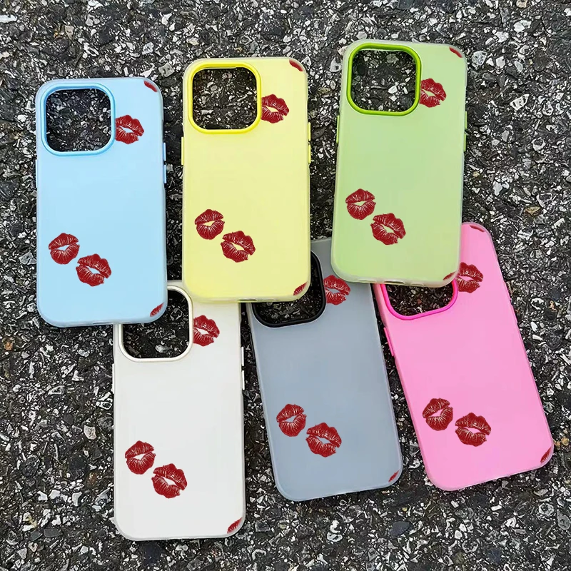Vibrant Retro Red Lip Stamp Phone Case - Colorful 2-in-1 Cover