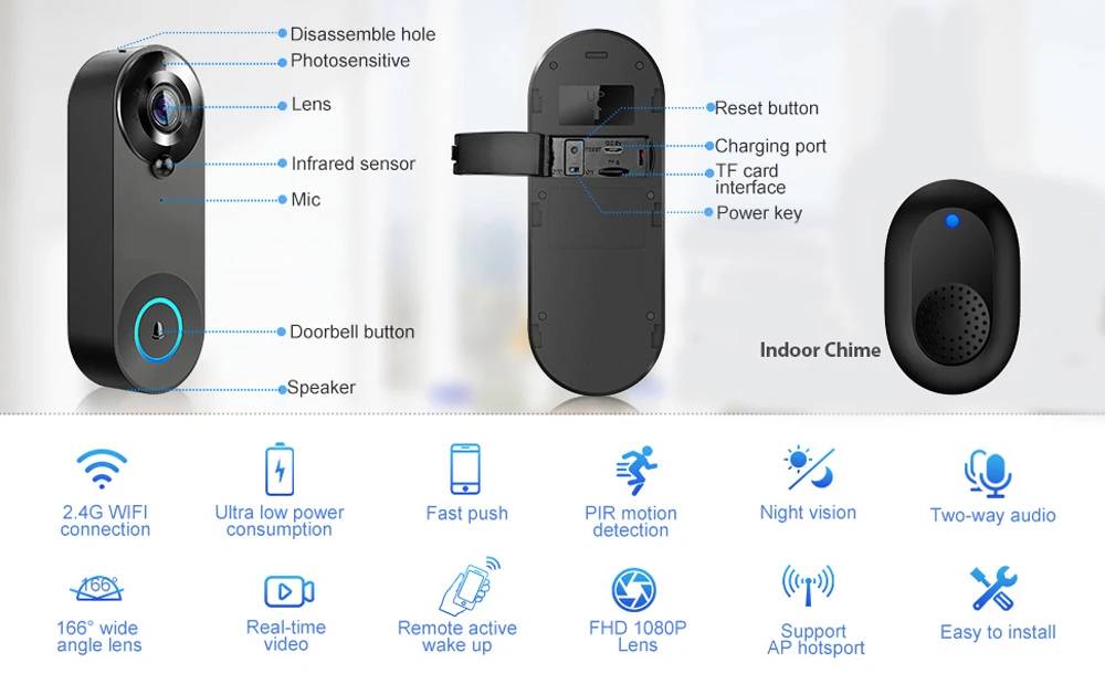 WiFi Video Doorbell 1080P Tuya Smart Wireless Doorbell Night Vision Home Securit