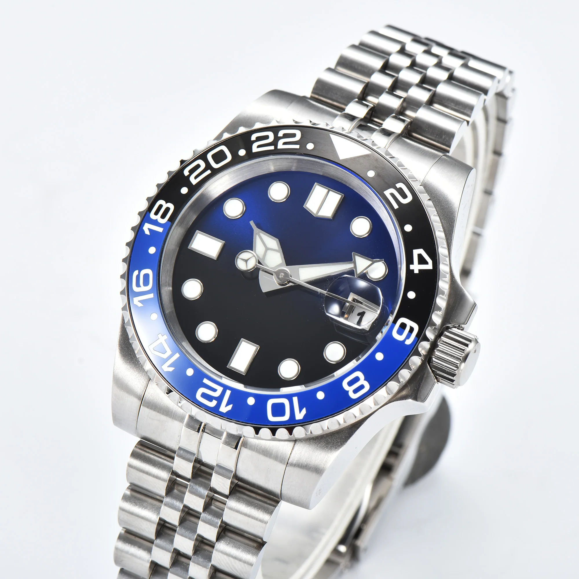 

DEBERT 40mm Automatic NH35 Movement Sterile Dial Black and Blue Bezel Calendar Window Stainless Steel Case Luminous